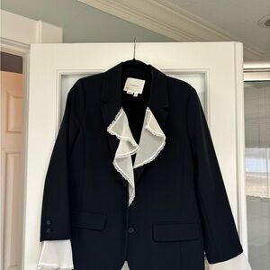 Anthropologie Black Jacket with White Lace Trim